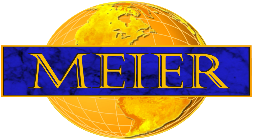 Meier logo: a gold globe behind a blue marble banner reading MEIER